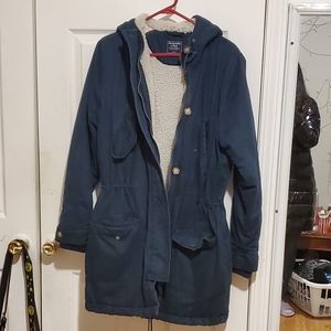 Fur Knee Lenght Button Down Trench Style Coat